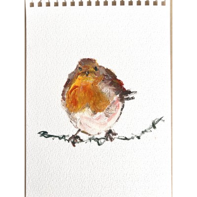 Winter Robin - original oil painting on paper 15 × 20 cm - artist Marina Stognieva